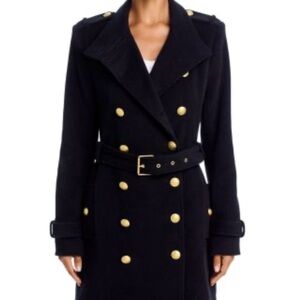 L'AGENCE Nalini Coat Black Pea Coat with Gold Buttons